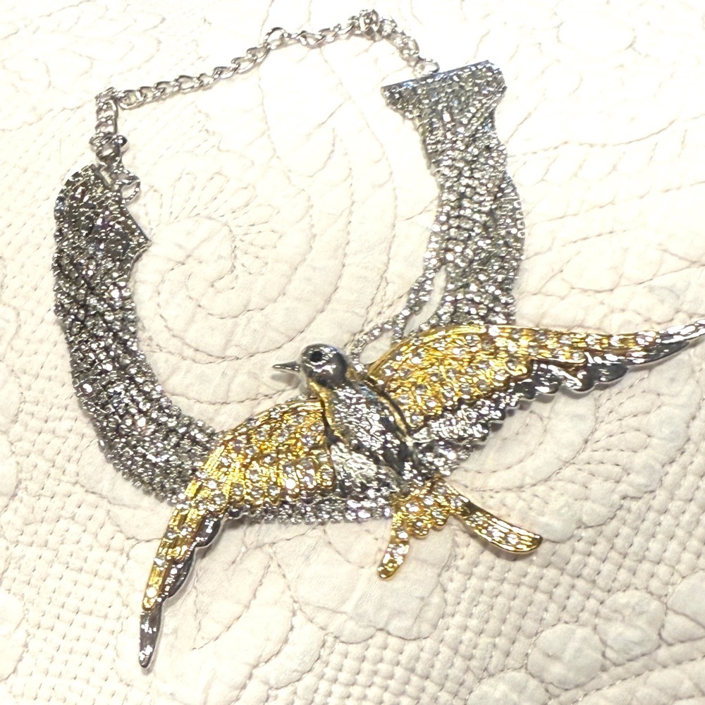 ZARA Multistrand Rhinestone Statement Choker w Two-Tone Bird | NWOT - Picture 12 of 14